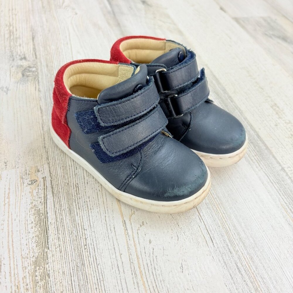 Jacadi Paris Navy Blue Red Leather Boots Sz 21 Baby Boys Sz 5 18 M